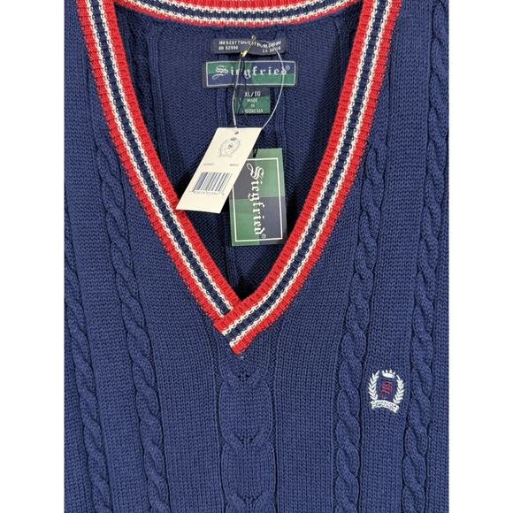 NEW Vintage Siegfried Navy Blue & Red Knit Sweater Vest PREPPY Men's Size XL - Picture 2 of 2